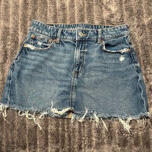 American Eagle Blue Denim Skirt with Frayed Hem